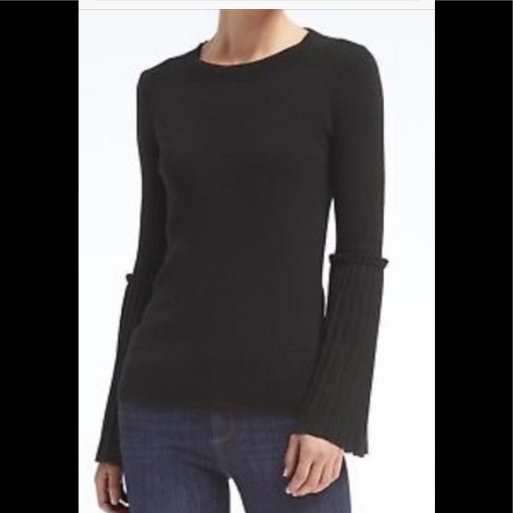 Banana Republic Black Pleated Bell Sleeve Sweater